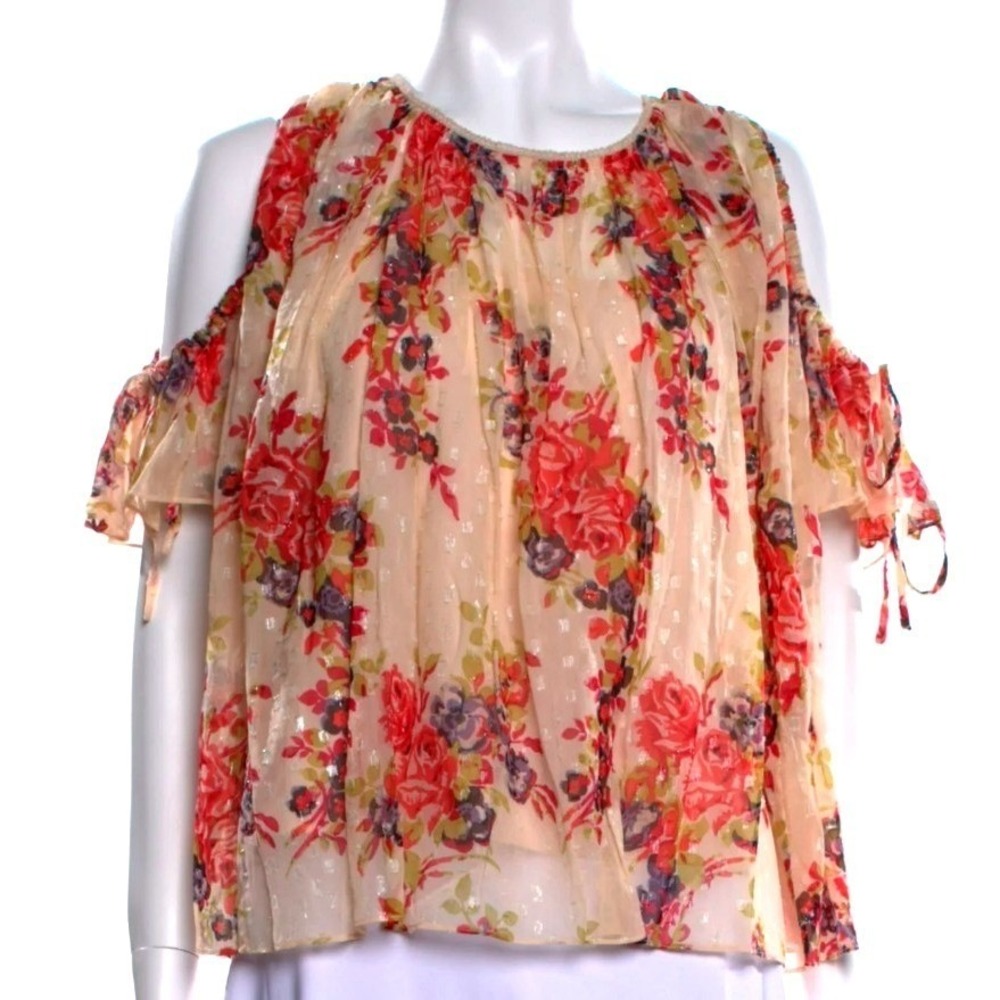 Needle & Thread Prairie‎ Rose Cold Shoulder Blouse Floral Sequins Pink Size 4